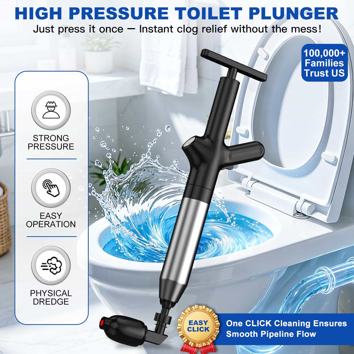 Plunger Toilet - Alat Pembuka Sumbatan Toilet, Alat Pendorong